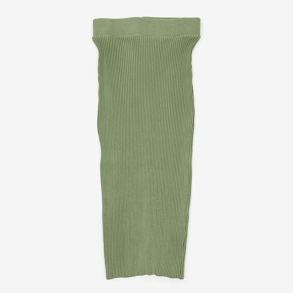 Zara Ribbed Midi Skirt Medium Sage Green Cotton Blend Stretchy Minimalist Earthy - Picture 1 of 4